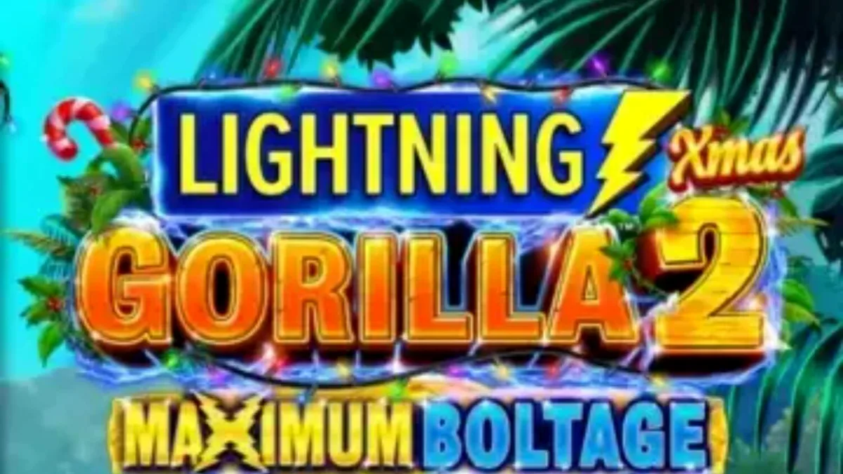Tampilan visual slot Lightning Gorilla 2 Xmas dengan tema hutan tropis dan dekorasi Natal