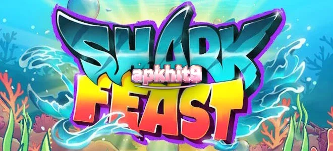 Tampilan visual slot Shark Feast dengan tema pesta bawah laut neon